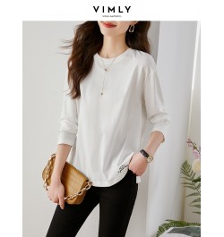 Loose White T-shirt for Women 2023 Spring Fashion 100% Cotton Embroidery Side Slit Long Sleeve Tops Basics Simple Tees $50.15...