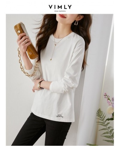 Loose White T-shirt for Women 2023 Spring Fashion 100% Cotton Embroidery Side Slit Long Sleeve Tops Basics Simple Tees $50.15...