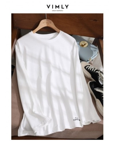 Loose White T-shirt for Women 2023 Spring Fashion 100% Cotton Embroidery Side Slit Long Sleeve Tops Basics Simple Tees $50.15...