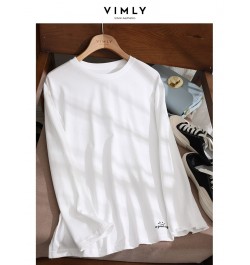 Loose White T-shirt for Women 2023 Spring Fashion 100% Cotton Embroidery Side Slit Long Sleeve Tops Basics Simple Tees $50.15...