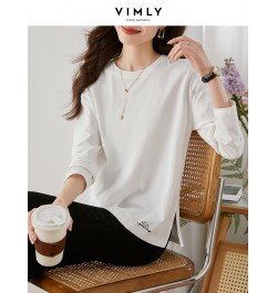 Loose White T-shirt for Women 2023 Spring Fashion 100% Cotton Embroidery Side Slit Long Sleeve Tops Basics Simple Tees $50.15...