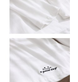 Loose White T-shirt for Women 2023 Spring Fashion 100% Cotton Embroidery Side Slit Long Sleeve Tops Basics Simple Tees $50.15...