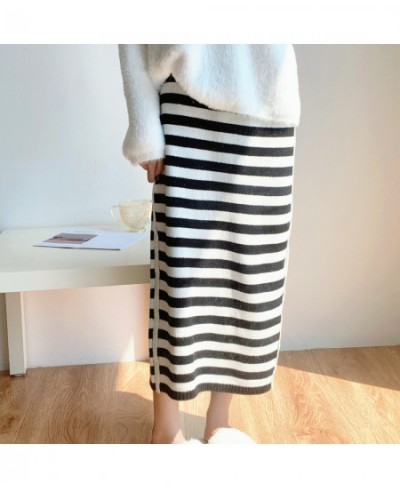 2022 Spring and Autumn Women's Medium Length Striped Skirt Straight Knit Skirt $48.87 - Skirts