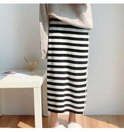 2022 Spring and Autumn Women's Medium Length Striped Skirt Straight Knit Skirt $48.87 - Skirts