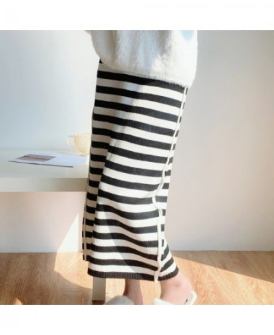 2022 Spring and Autumn Women's Medium Length Striped Skirt Straight Knit Skirt $48.87 - Skirts