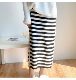 2022 Spring and Autumn Women's Medium Length Striped Skirt Straight Knit Skirt $48.87 - Skirts