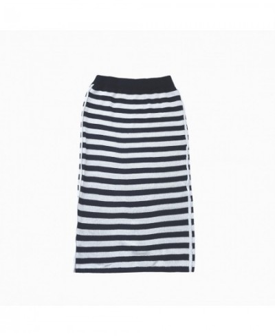 2022 Spring and Autumn Women's Medium Length Striped Skirt Straight Knit Skirt $48.87 - Skirts