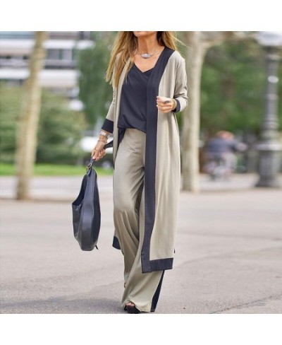 Women Long Casual Fashion Elegant Cardigan & Sling Tops & Loose Pants Sets Patchwork Lady Outfits 3Pc Sets $61.02 - Jackets &...