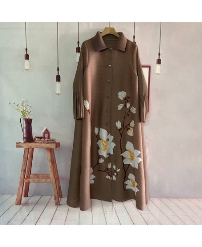 Miyake Wrinkle 2023 New Elegant Foreign Style Printing/hot Drill Loose Medium Length Women's Dress Cross Border Spring $74.99...