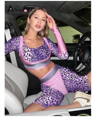 Summer 2 Piece Outfit Sexy Women Leopard Patchwork Fitness Pants Suit Long Sleeve Fashion Crop Top Shorts Sports Sets $52.03 ...