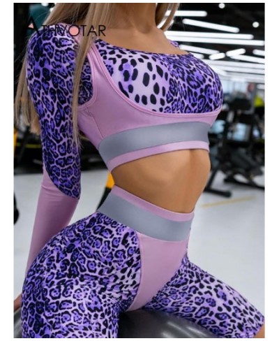 Summer 2 Piece Outfit Sexy Women Leopard Patchwork Fitness Pants Suit Long Sleeve Fashion Crop Top Shorts Sports Sets $52.03 ...