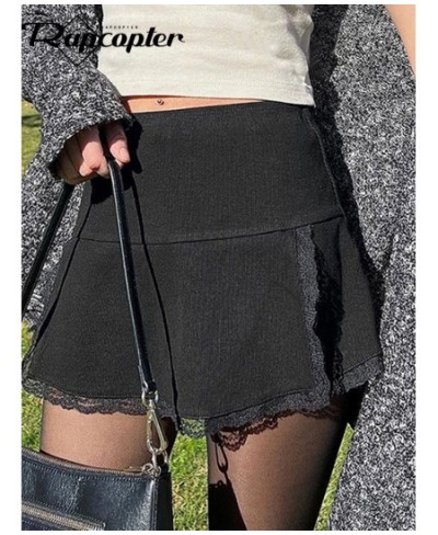 Y2K Lace Mini Skirts Split Basic Grunge Punk Goth Black Short Skirts Women Vintage Korean Summer All-Matched Outfits $30.42 -...