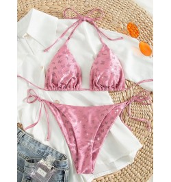 Pink Bikinis Push Up Swimsuit Women's Swimwear Sexy Halter Bandage Beach Bathing Suit Shining Biquini Two Piece 2023 $22.66 -...