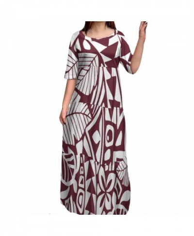 Wholesale Price Samoan Tribe Lady Dresses Custom Hawaiian Flower Polynesian Print Half Sleeve Big Size Woman Long Bodycon Dre...