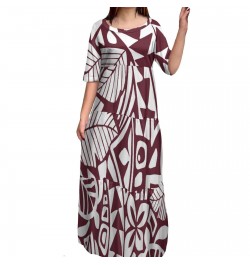 Wholesale Price Samoan Tribe Lady Dresses Custom Hawaiian Flower Polynesian Print Half Sleeve Big Size Woman Long Bodycon Dre...