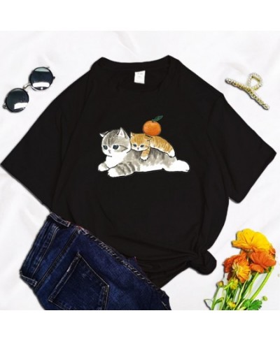 Funny Cat Shark Cat Cute print ladies T-shirt casual basis O-collar Black white shirt short sleeve ladies Tshirt $18.39 - Top...
