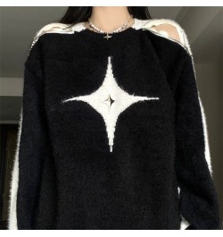 Retro Contrast Color Star Sweater Sexy Slash Neck Off Shoulder Long Sleeve Tops 2023 New Autumn Harajuku Fashion Y2k Jumpers ...