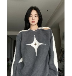 Retro Contrast Color Star Sweater Sexy Slash Neck Off Shoulder Long Sleeve Tops 2023 New Autumn Harajuku Fashion Y2k Jumpers ...