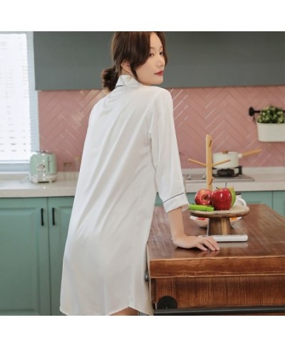 Shirt Pajamas Robes White Womens Negligee V-Neck Top Gown Nightgown Summer Sleepwear Turn-down Collar Sleepshirts Dress $33.7...