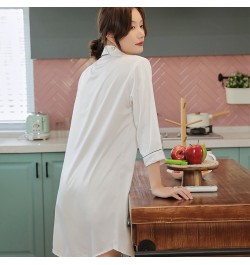 Shirt Pajamas Robes White Womens Negligee V-Neck Top Gown Nightgown Summer Sleepwear Turn-down Collar Sleepshirts Dress $33.7...