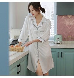 Shirt Pajamas Robes White Womens Negligee V-Neck Top Gown Nightgown Summer Sleepwear Turn-down Collar Sleepshirts Dress $33.7...