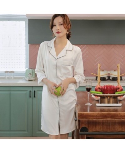 Shirt Pajamas Robes White Womens Negligee V-Neck Top Gown Nightgown Summer Sleepwear Turn-down Collar Sleepshirts Dress $33.7...