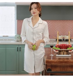 Shirt Pajamas Robes White Womens Negligee V-Neck Top Gown Nightgown Summer Sleepwear Turn-down Collar Sleepshirts Dress $33.7...