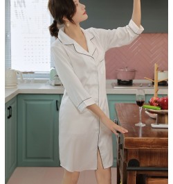 Shirt Pajamas Robes White Womens Negligee V-Neck Top Gown Nightgown Summer Sleepwear Turn-down Collar Sleepshirts Dress $33.7...