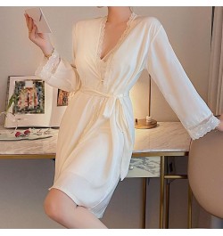 Twinset Robe Set V-Neck Women Bathrobe Gown Satin Lace Sleepwear Nightgown Loungewear Chemise Nightsuits Spring Kimono Homewe...