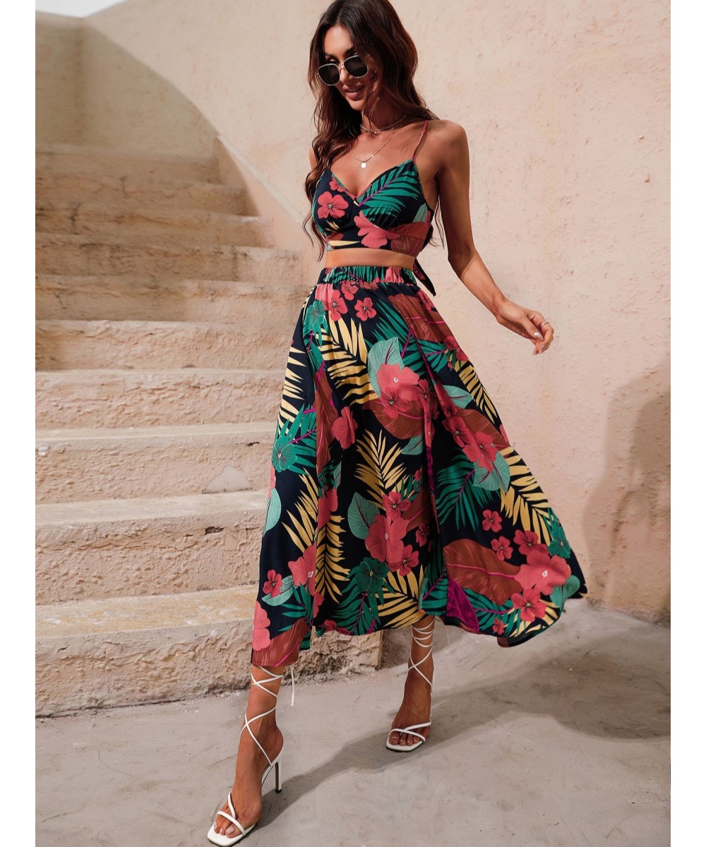 Y2K Bikini Crop Tops Long Dress Sexy Set for Women Summer Fashion Two Pieces Skirt Beach Style Floral Print Midi Sexy Boho Se...