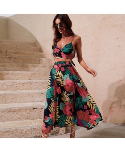 Y2K Bikini Crop Tops Long Dress Sexy Set for Women Summer Fashion Two Pieces Skirt Beach Style Floral Print Midi Sexy Boho Se...