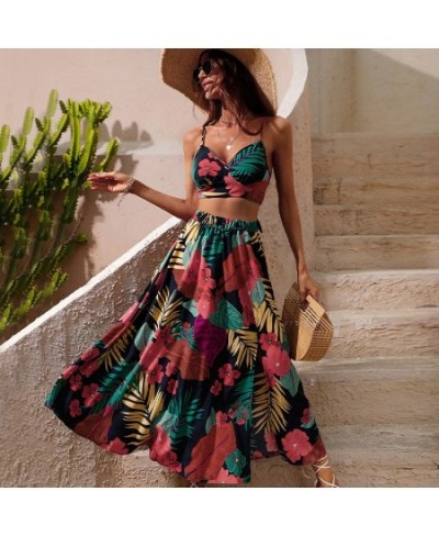 Y2K Bikini Crop Tops Long Dress Sexy Set for Women Summer Fashion Two Pieces Skirt Beach Style Floral Print Midi Sexy Boho Se...