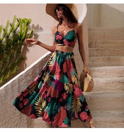 Y2K Bikini Crop Tops Long Dress Sexy Set for Women Summer Fashion Two Pieces Skirt Beach Style Floral Print Midi Sexy Boho Se...