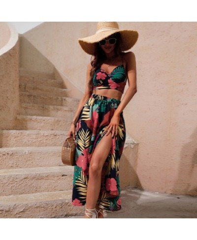 Y2K Bikini Crop Tops Long Dress Sexy Set for Women Summer Fashion Two Pieces Skirt Beach Style Floral Print Midi Sexy Boho Se...