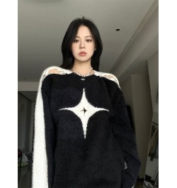 Retro Contrast Color Star Sweater Sexy Slash Neck Off Shoulder Long Sleeve Tops 2023 New Autumn Harajuku Fashion Y2k Jumpers ...