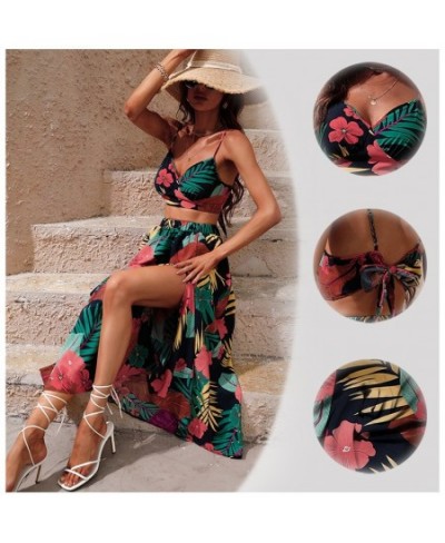 Y2K Bikini Crop Tops Long Dress Sexy Set for Women Summer Fashion Two Pieces Skirt Beach Style Floral Print Midi Sexy Boho Se...