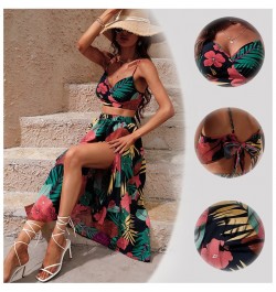 Y2K Bikini Crop Tops Long Dress Sexy Set for Women Summer Fashion Two Pieces Skirt Beach Style Floral Print Midi Sexy Boho Se...