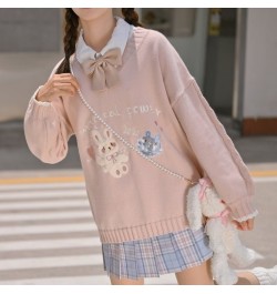 Deeptown Korean Style Kawaii Cartoon Printed Knitted Sweater Women Preppy Fashion Pink Long Sleeve Oversize Jumper Female Top...