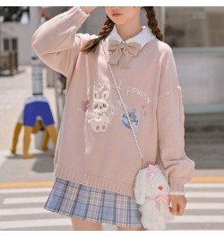 Deeptown Korean Style Kawaii Cartoon Printed Knitted Sweater Women Preppy Fashion Pink Long Sleeve Oversize Jumper Female Top...