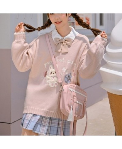 Deeptown Korean Style Kawaii Cartoon Printed Knitted Sweater Women Preppy Fashion Pink Long Sleeve Oversize Jumper Female Top...