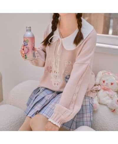 Deeptown Korean Style Kawaii Cartoon Printed Knitted Sweater Women Preppy Fashion Pink Long Sleeve Oversize Jumper Female Top...