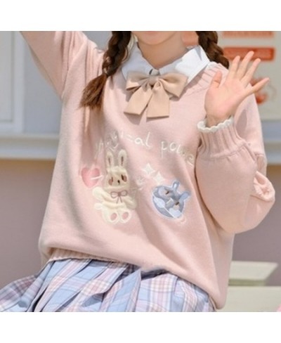 Deeptown Korean Style Kawaii Cartoon Printed Knitted Sweater Women Preppy Fashion Pink Long Sleeve Oversize Jumper Female Top...