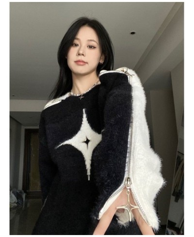 Retro Contrast Color Star Sweater Sexy Slash Neck Off Shoulder Long Sleeve Tops 2023 New Autumn Harajuku Fashion Y2k Jumpers ...