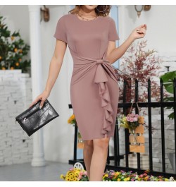 Women Ruffle Dress Office Lady Short Sleeve Bodycon Dress Crew Neck Hips-wrapped Skirts Female Trendy Solid Unlined Dress $39...