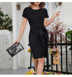 Women Ruffle Dress Office Lady Short Sleeve Bodycon Dress Crew Neck Hips-wrapped Skirts Female Trendy Solid Unlined Dress $39...