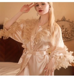 Feather Bride Bridesmaid Wedding Robe Sexy Short Bathrobe Nightgown Spring Summer New Female Sleepwear Loose Satin Home Dress...