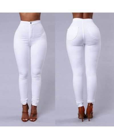 Women's denim tights sexy fitness high waist trousers women white black blue tight solid color fashion clothing $32.39 - Jeans