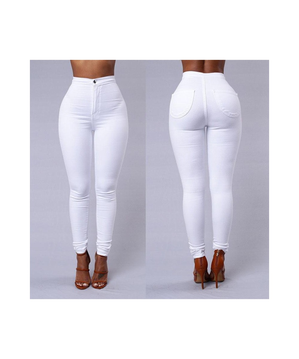 Women's denim tights sexy fitness high waist trousers women white black blue tight solid color fashion clothing $32.39 - Jeans