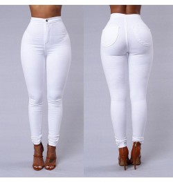 Women's denim tights sexy fitness high waist trousers women white black blue tight solid color fashion clothing $32.39 - Jeans