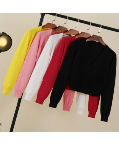 Black Cropped Knitted Sweater Clothing Knit Ladies Jersey Korean Style Blouses Long Sleeve Top Cardigan Female Sweaters Fashi...